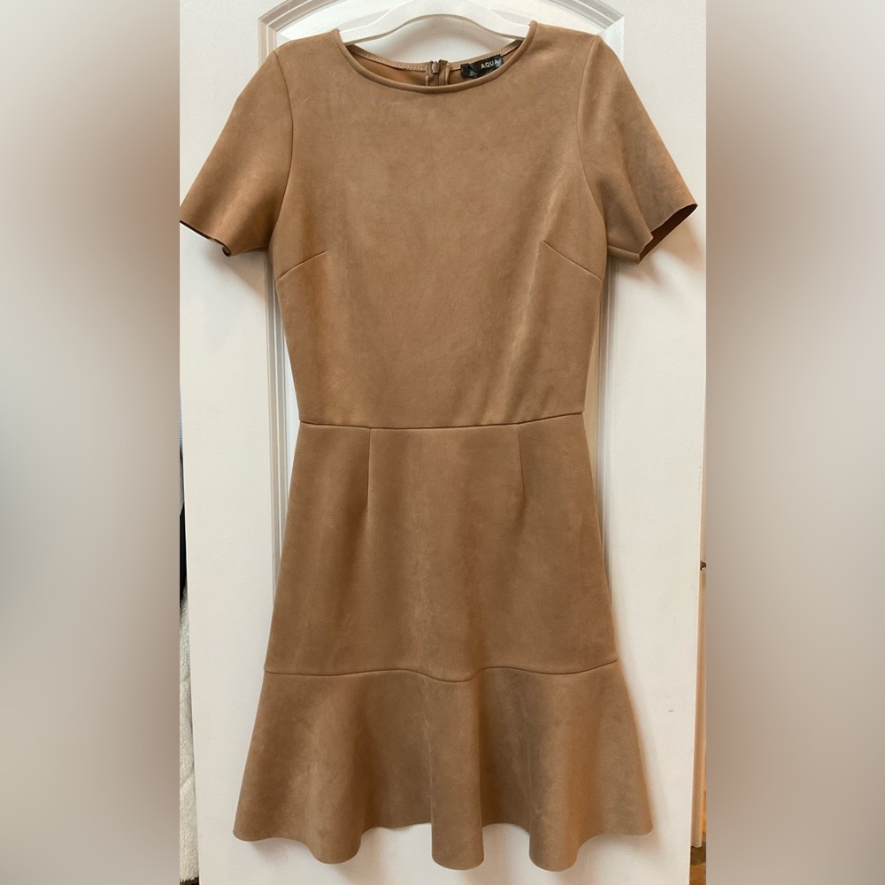 AQUA Flounce-Hem Faux Suede Dress